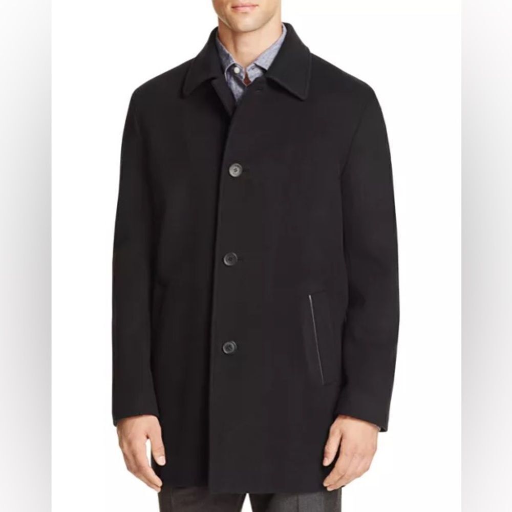 Cole Haan Men’s Black Wool Cashmere Single Breasted Topper Coat Size XL